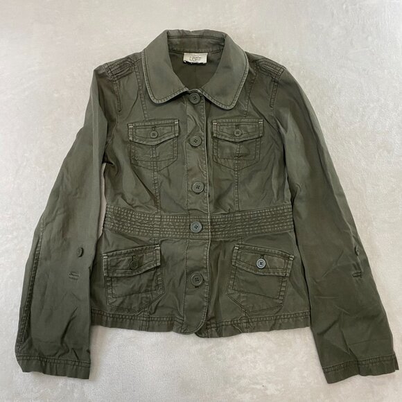 Ann Taylor LOFT Olive Green Button-Up Military Style Jacket Size Small - Medium - Picture 6 of 11
